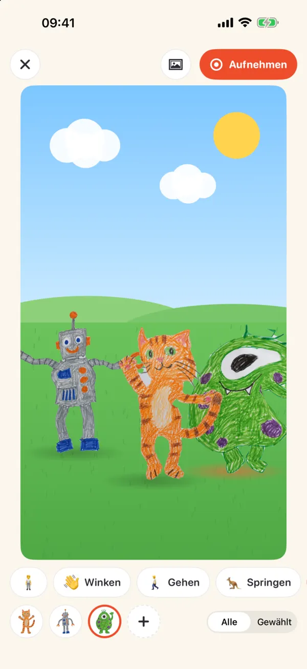 Levende auf dem iPhone: der Roboter, eine Katze und ein Monster tanzen auf einer Gartenbühne